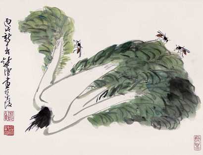 徐纯原 丙戌（2006年）作 白菜蜜蜂 镜心